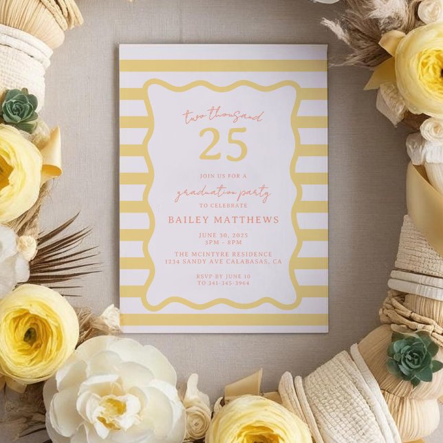 Invitación Butter Cabana Fun Yellow Graduation Party (Butter Cabana Yellow Graduation Invitation. Fun and bright graduation invitation.)
