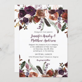 Invitación Butter Rum Eggplant Rosas púrpura Boho Boda