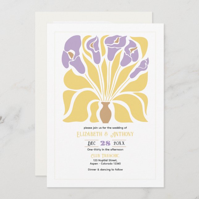 Invitación Butter & Wisteria Abstract Floral Boho Wedding (Anverso / Reverso)