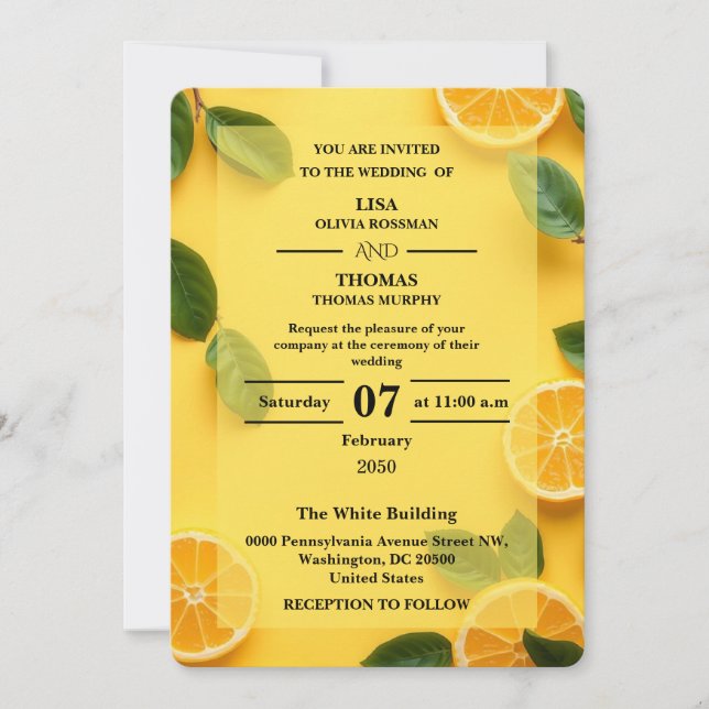Invitación Butter Yellow Citrus Wedding Invitation (Anverso)