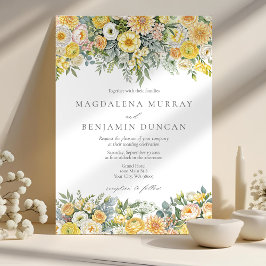 Invitación Butter Yellow Peach Sage Green Floral Wedding