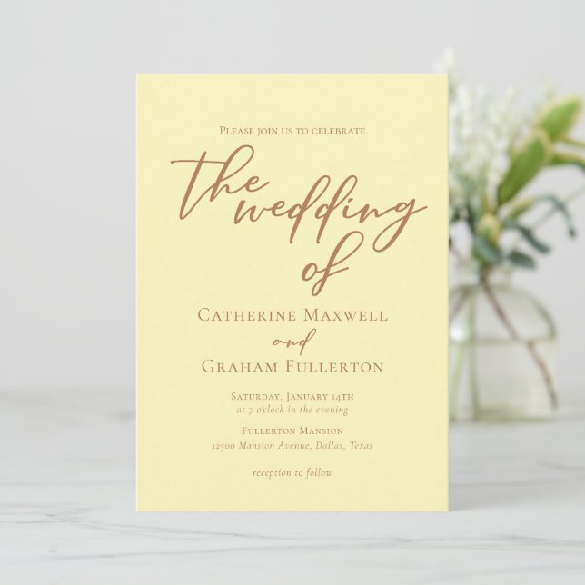 Invitación Butter Yellow Typography Minimalist Wedding (Anverso de pie)