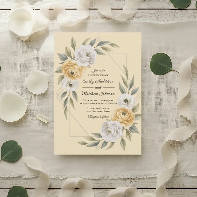 Invitación Butter Yellow Watercolor Floral Geometric Wedding (Subido por el creador)