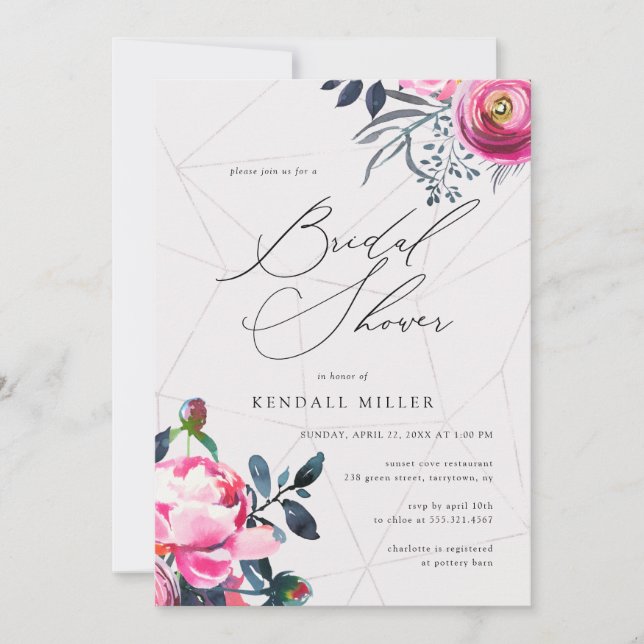 Invitación Buttercup Floral Watercolor Geo Bridal Shower (Anverso)