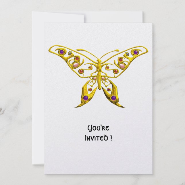 Invitación BUTTERFLDE HIPER DE ORO CON GEMSTONES Blanco (Anverso)