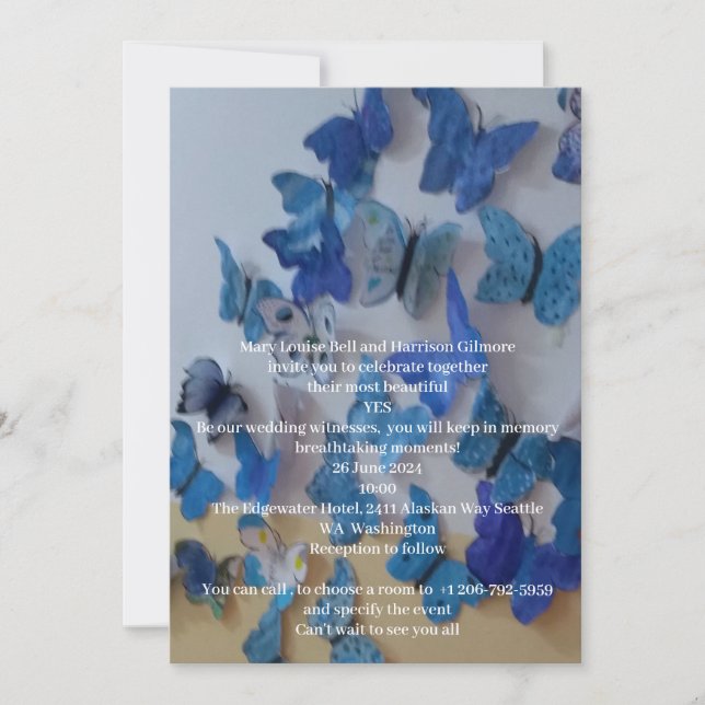 Invitación Butterflies Blue Wedding Invitation (Anverso)