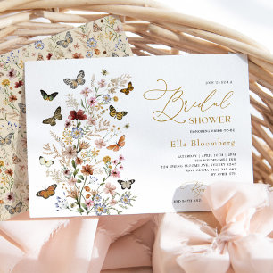 Invitación Butterflies Boho Wildflower Ducha de novias
