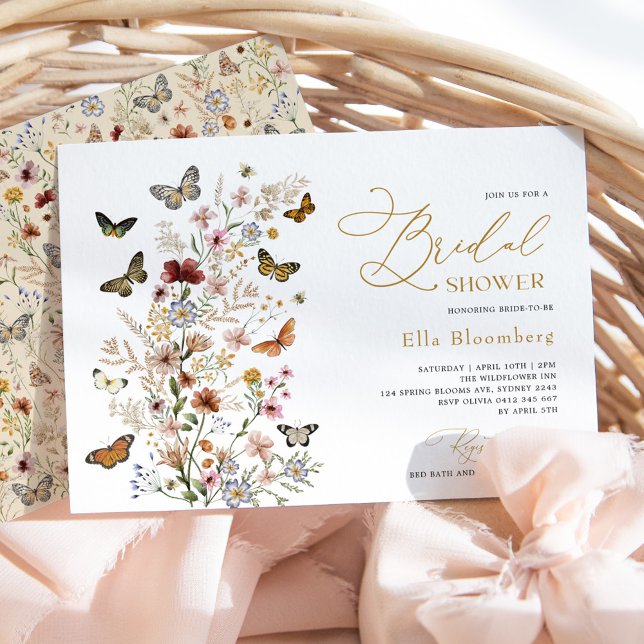 Invitación Butterflies Boho Wildflower Ducha de novias (Subido por el creador)