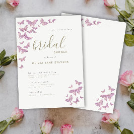 Invitación Butterflies Bridal Shower Pink Gold Dust Elegante