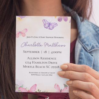 Invitación Butterflies Chicas rosados púrpura Baby Shower