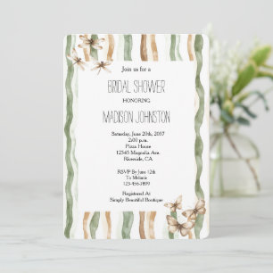 Invitación Butterflies Dragonflies Stripes Bridal Shower
