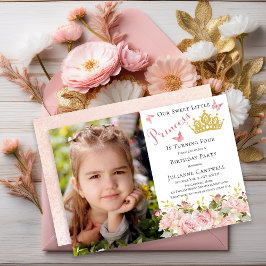 Invitación Butterflies Floral Princess Foto 4 cumpleaños