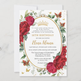 Invitación Butterflies florales de los pueblos rojos 18 cumpl