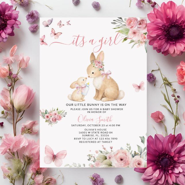 Invitación Butterflies It's a Girl Bunny Baby Shower (Subido por el creador)