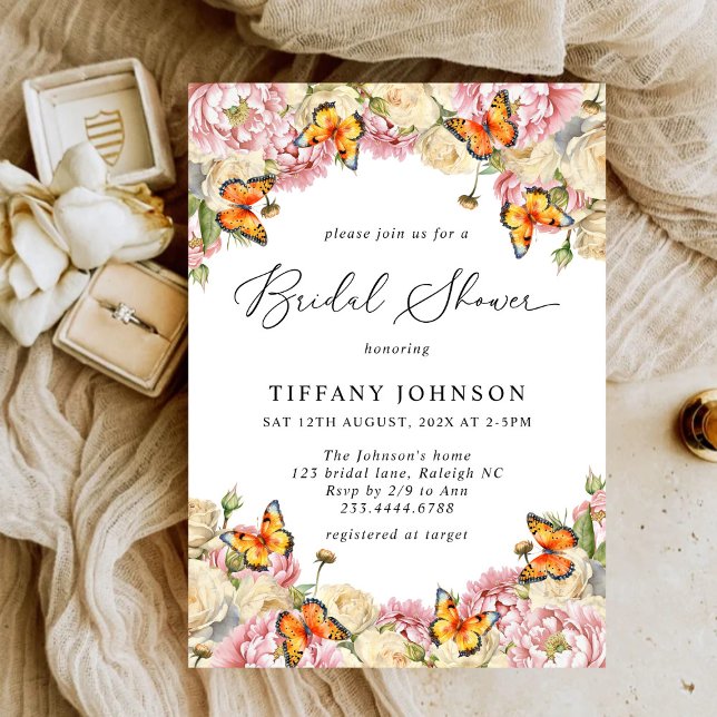 Invitación Butterflies Peonies Floral Brillante (Subido por el creador)