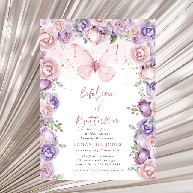 Invitación Butterflies Pink Purple Briple Shower (Subido por el creador)