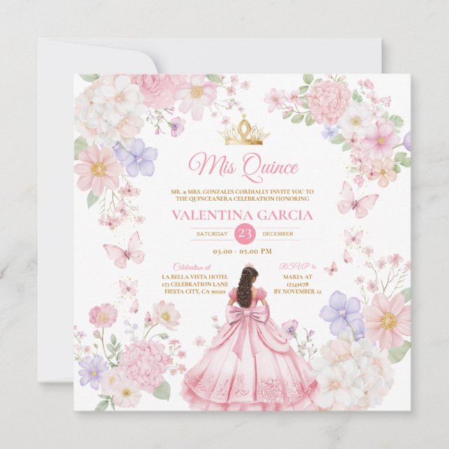 Invitación Butterflies Pink Purple Quinceañera 15 Anos (Anverso)