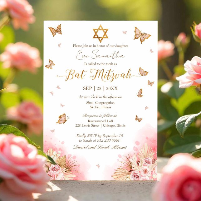 Invitación Butterflies Relieve metalizado dorado Floral Bat M (Subido por el creador)