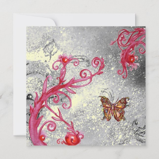 Invitación BUTTERFLOR EN Boda SPARKLES Floral Silver (Anverso)
