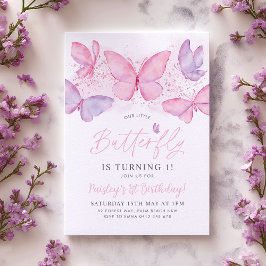 Invitación Butterfly 1st Birthday Invitation Pink Purple Girl