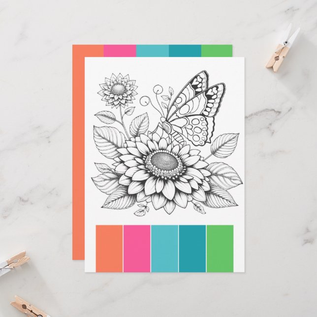 Invitación Butterfly Adulto Coloring Card Art Therapy (Anverso/Reverso In Situ)