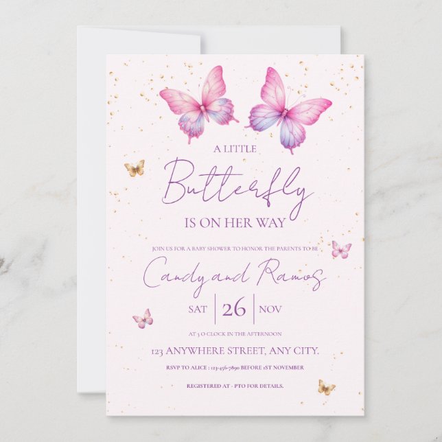 Invitación Butterfly Baby Shower Invitation (Anverso)