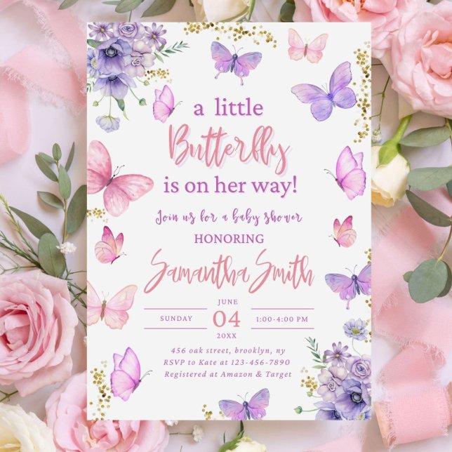 Invitación Butterfly Baby Shower Invitation, Pink Purple  (Subido por el creador)