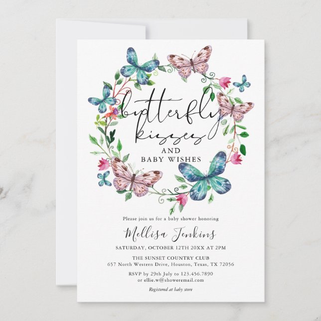 Invitación Butterfly besa la flor silvestre Baby Shower (Anverso)