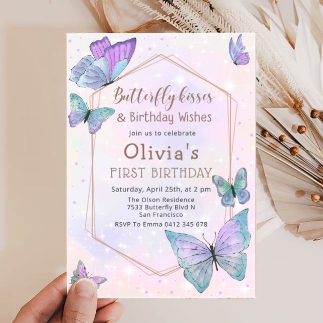 Invitación Butterfly besa mariposa Niñas Fiesta de cumpleaños (Subido por el creador)
