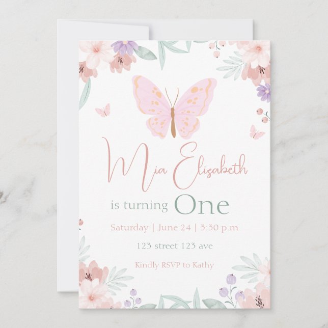 Invitación Butterfly Birthday (Anverso)