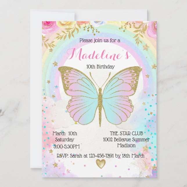 Invitación Butterfly Birthday invitation  (Anverso)