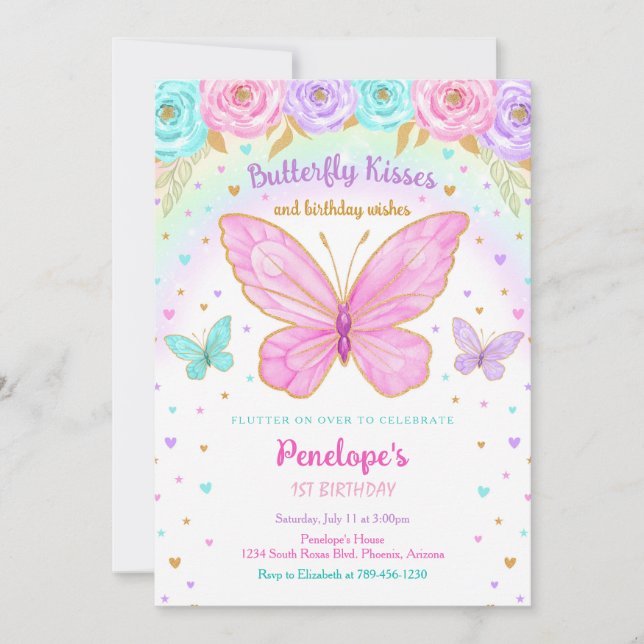 Invitación Butterfly Birthday Invitation (Anverso)