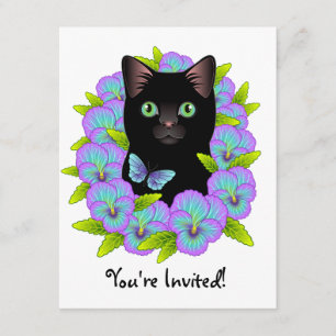 Invitación Butterfly Black Cat lindo y giratorio Cumpleaños i