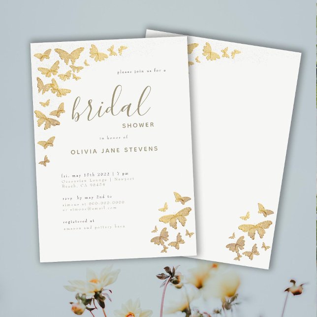 Invitación Butterfly Bridal Shower Gold Sparkle Elegant Boho (Subido por el creador)
