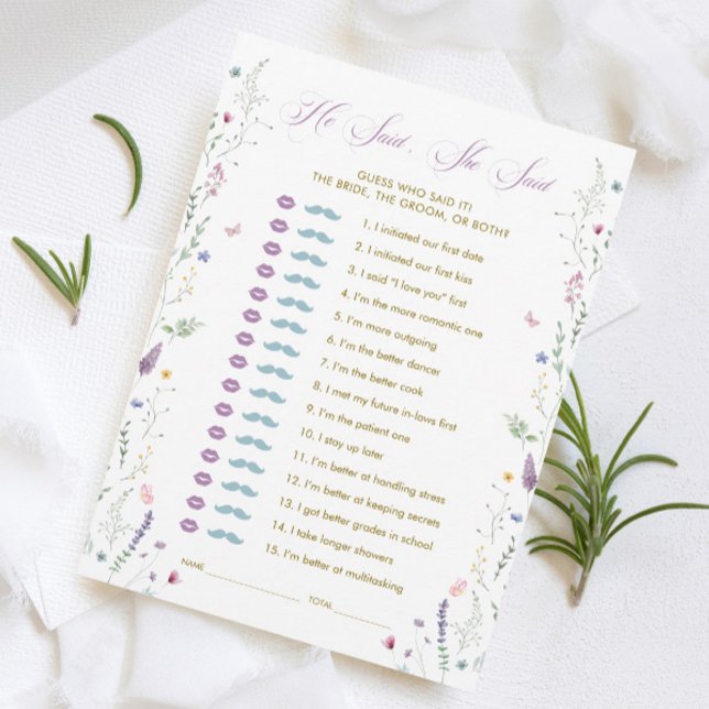 Invitación Butterfly Bridal Shower He Said She Said Game Card (Subido por el creador)