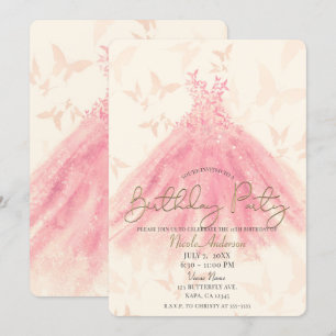 Invitación Butterfly Dance Peach Sparkle Vestido fiesta de cu
