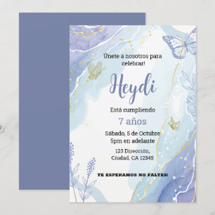 Invitación Butterfly Dusty Blue Birday