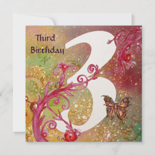 Invitación BUTTERFLY EN SPARKLES Oro de la Tercera Fiesta de 