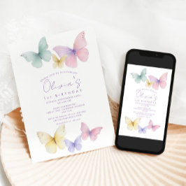 Invitación Butterfly First Birthday Girl  Invitation