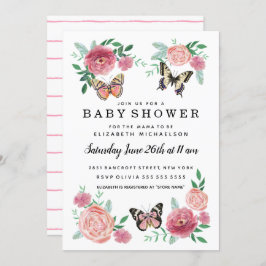 Invitación Butterfly Florals Pink Baby Girl Baby Shower