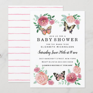 Invitación Butterfly Florals Pink Baby Girl Baby Shower