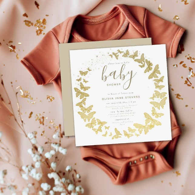 Invitación Butterfly Gold Elegant Boho Classic Baby Shower (Subido por el creador)