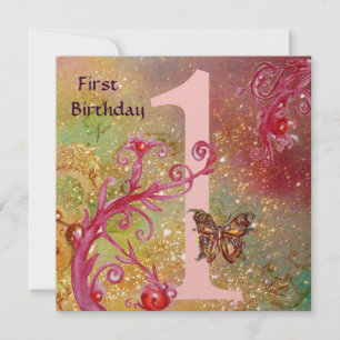 Invitación BUTTERFLY IN GOLD SPARKLES 2 First Birday Party