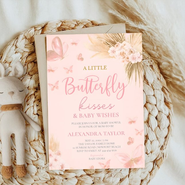 Invitación Butterfly Kisses & Wishes Pink Floral Baby Shower (Subido por el creador)