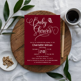 Invitación Butterfly Modern Minimal Deep Burgundy Baby Shower