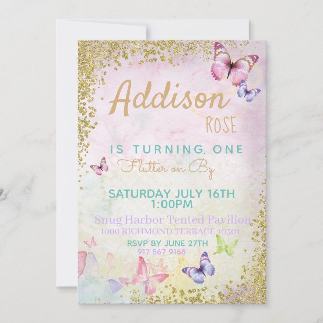 Invitación Butterfly Pastel Birthday (Anverso)