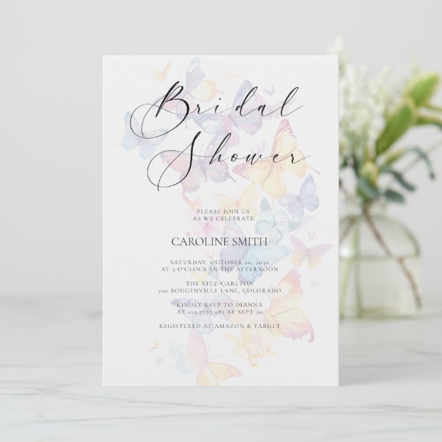 Invitación Butterfly Pastel Bridal Shower Invitation (Anverso de pie)