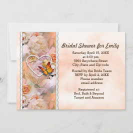 Invitación Butterfly Pearl Heart Floral Serene Bridal Shower