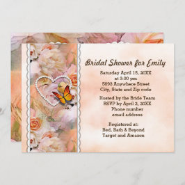 Invitación Butterfly Pearl Heart Floral Serene Bridal Shower