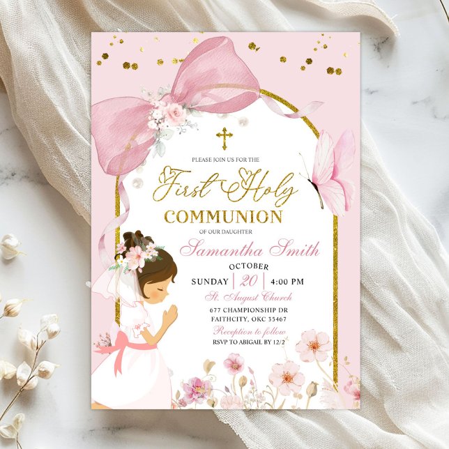 Invitación Butterfly Pink Coquette Girl First Holy Communion (Subido por el creador)